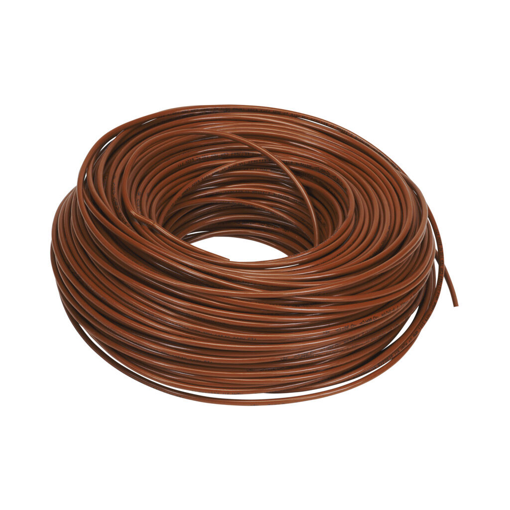 A61403 - LUTZE HAR H07V-K hook-up wire, single conductor, 14 AWG (2.50mm2), 50-stranded, tinned copper, PVC conductor insulation material, brown, 450/750V (H07V2-K), 600V (MTW), 328ft carton.
