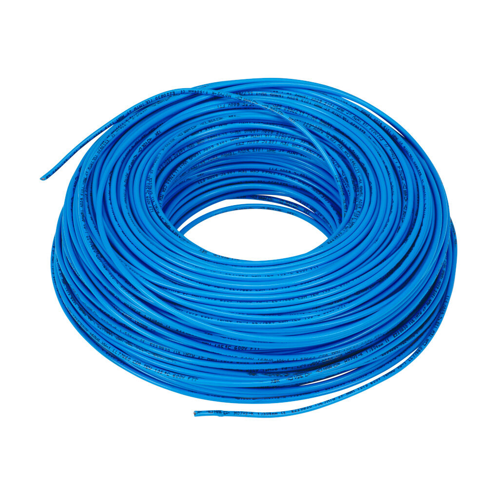 A61602 - LUTZE HAR H07V-K hook-up wire, single conductor, 16 AWG (1.50mm2), 30-stranded, tinned copper, PVC conductor insulation material, blue, 450/750V (H07V2-K), 600V (MTW), 328ft carton.