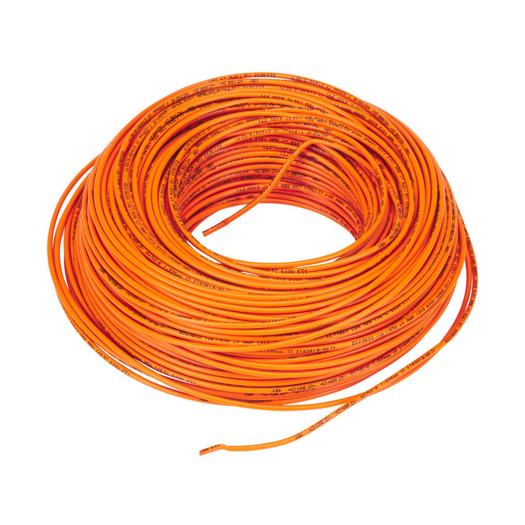 A61609 - LUTZE HAR H07V-K hook-up wire, single conductor, 16 AWG (1.50mm2), 30-stranded, tinned copper, PVC conductor insulation material, orange, 450/750V (H07V2-K), 600V (MTW), 328ft carton.