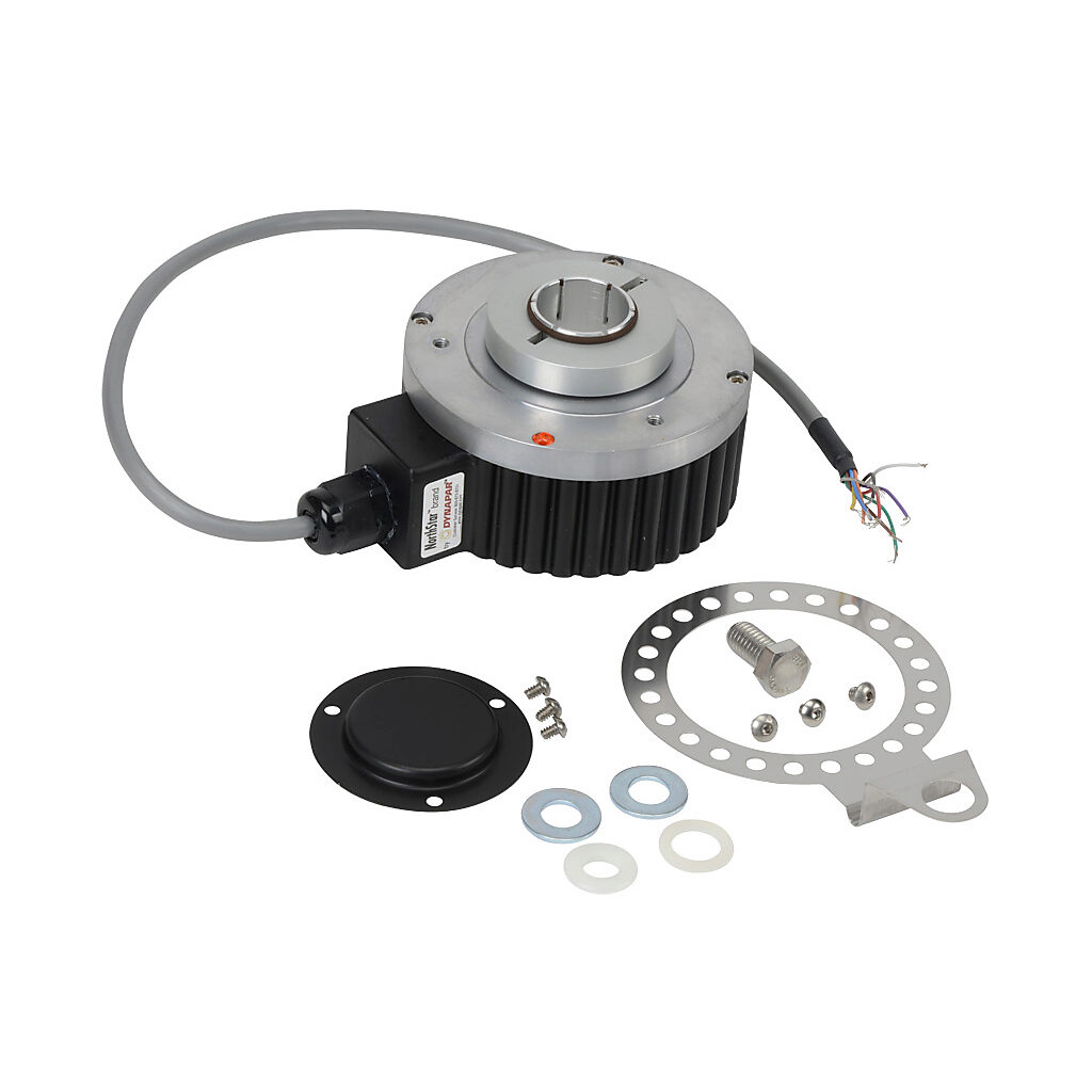 A775 - Marathon incremental (quadrature) rotary encoder kit, 5-26 VDC, line driver (differential) output, 1024 ppr, IP67. For use with Marathon Blue Max TEBC encoder motors. Mounting hardware included. Dynapar HS38 encoder.