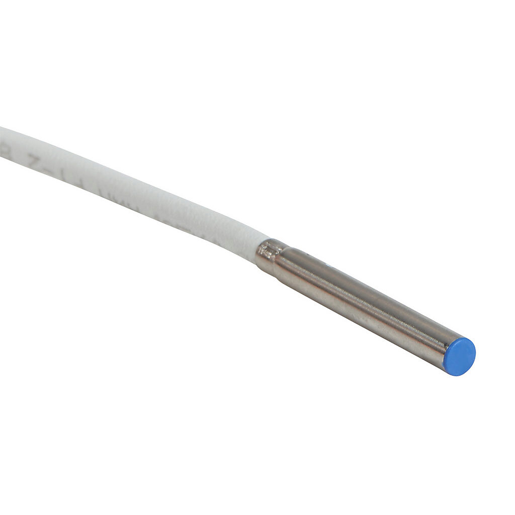 AC1-AN-1A - Micro Detectors inductive proximity sensor, tubular, 4mm diameter x 30.2mm body, stainless steel housing, NPN, N.O. output, 0.8mm sensing distance, flush, 7 kHz switching frequency, IP67, pigtail.