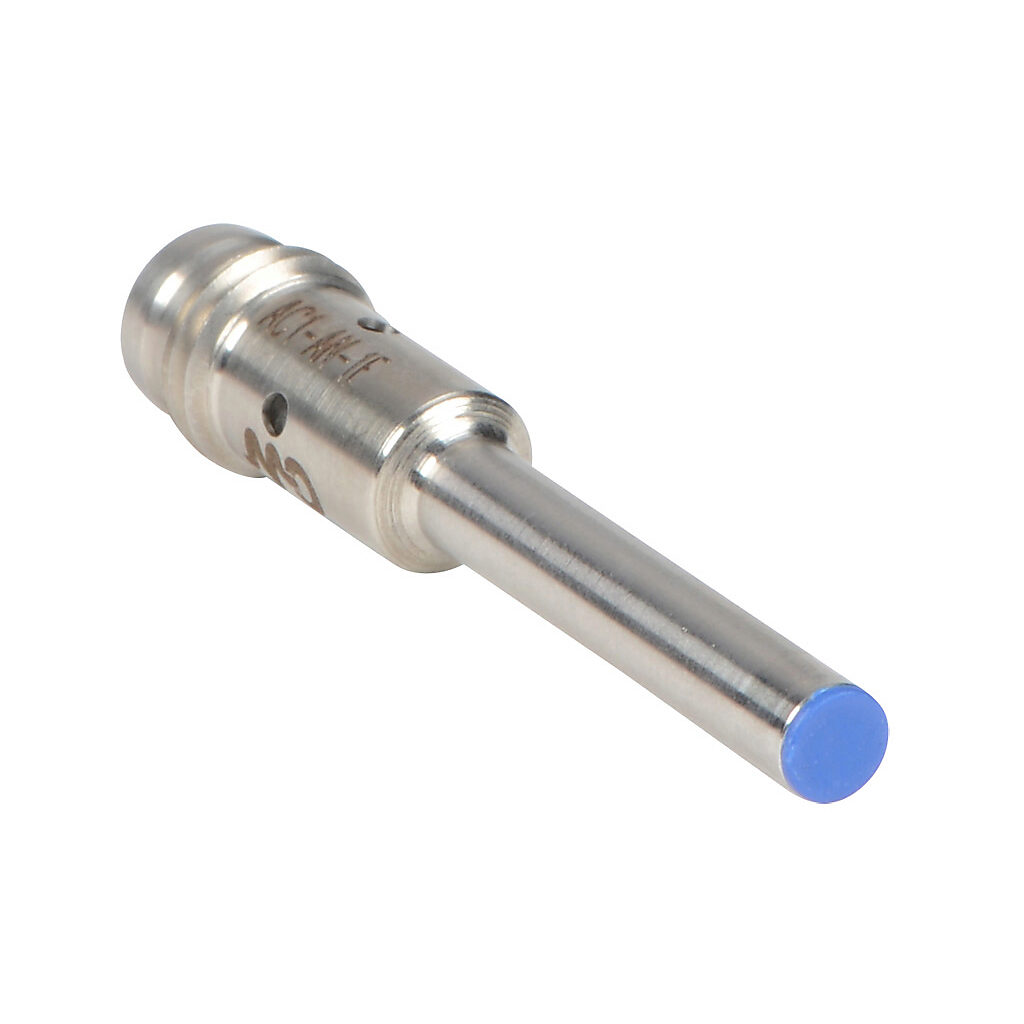 AC1-AN-1F - Micro Detectors inductive proximity sensor, tubular, 4mm diameter x 38.5mm body, stainless steel housing, NPN, N.O. output, 0.8mm sensing distance, flush, 7 kHz switching frequency, IP67, 3-pin M8 quick-disconnect.