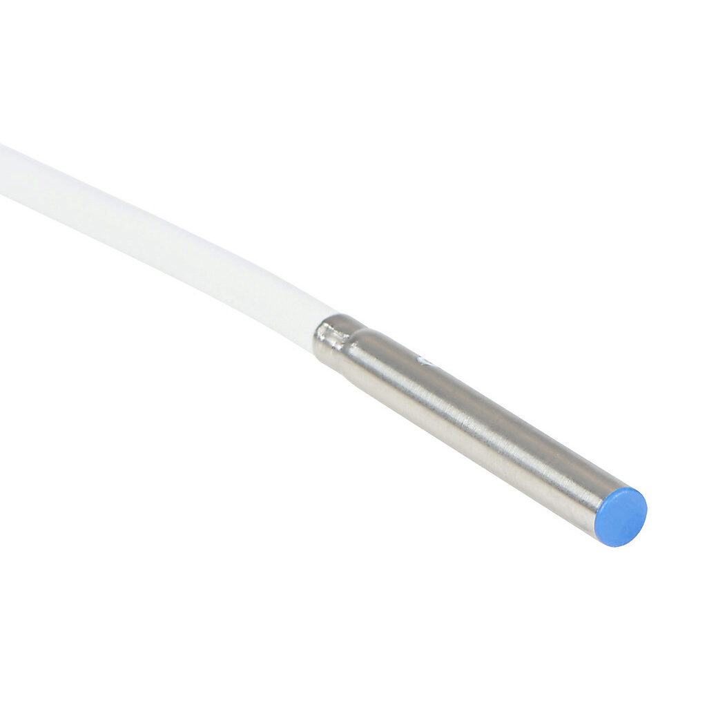 AC1-CN-3A - Micro Detectors inductive proximity sensor, tubular, 4mm diameter x 30.2mm body, stainless steel housing, NPN, N.C. output, 1.5mm sensing distance, flush, 7 kHz switching frequency, IP67, pigtail.