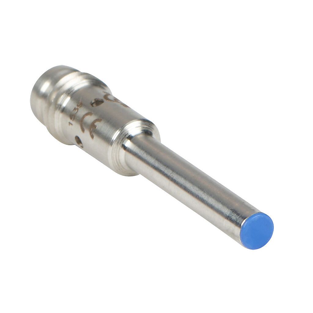 AC1-CP-3F - Micro Detectors inductive proximity sensor, tubular, 4mm diameter x 38.5mm body, stainless steel housing, PNP, N.C. output, 1.5mm sensing distance, flush, 7 kHz switching frequency, IP67, 3-pin M8 quick-disconnect.