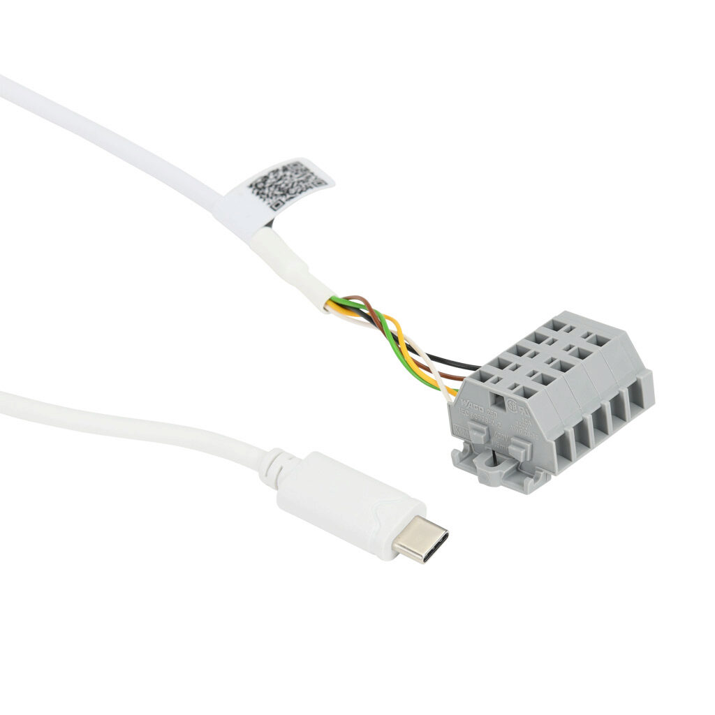 ACCSMIACC - Optris configuration cable, USB-C to 5-pin terminal, 3.7ft/1.1m cable length. For use with Optris CS IR pyrometers and PC or Android configuration software.