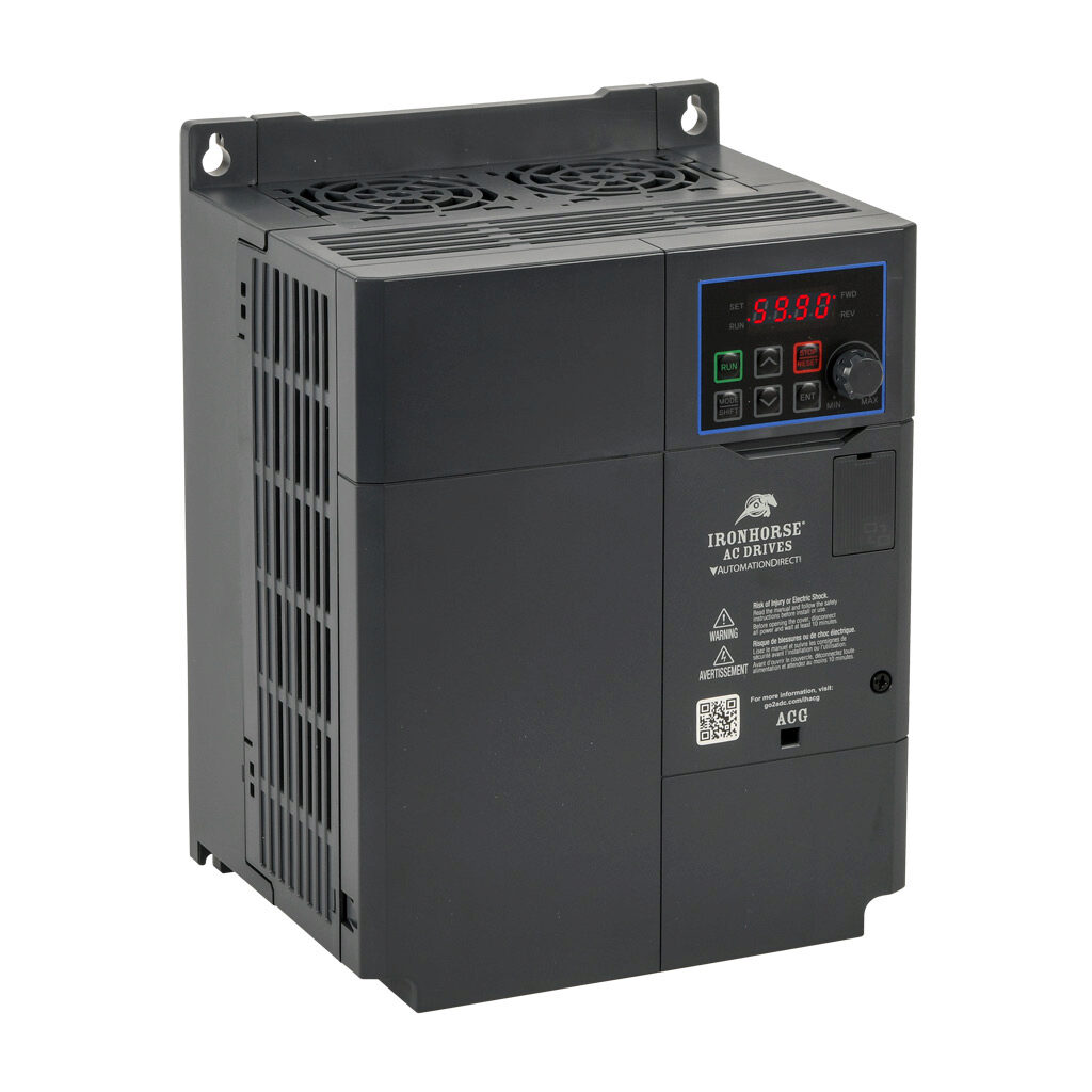 ACG-27P5 - IronHorse ACG series AC general purpose drive, enclosed, 230 VAC, 7-1/2hp with 3-phase input, 3hp with 1-phase input, SVC or V/Hz mode, D frame, RS-485, integrated dynamic braking. Optional EtherNet/IP and Modbus TCP card available.