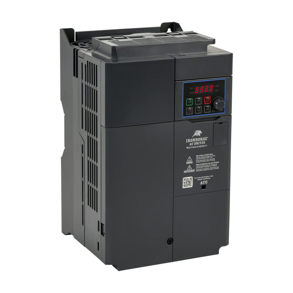ACG-4015 - IronHorse ACG series AC general purpose drive, enclosed, 460 VAC, 15hp with 3-phase input, 7-1/2hp with 1-phase input, SVC or V/Hz mode, E frame, RS-485, integrated dynamic braking. Optional EtherNet/IP and Modbus TCP card available.