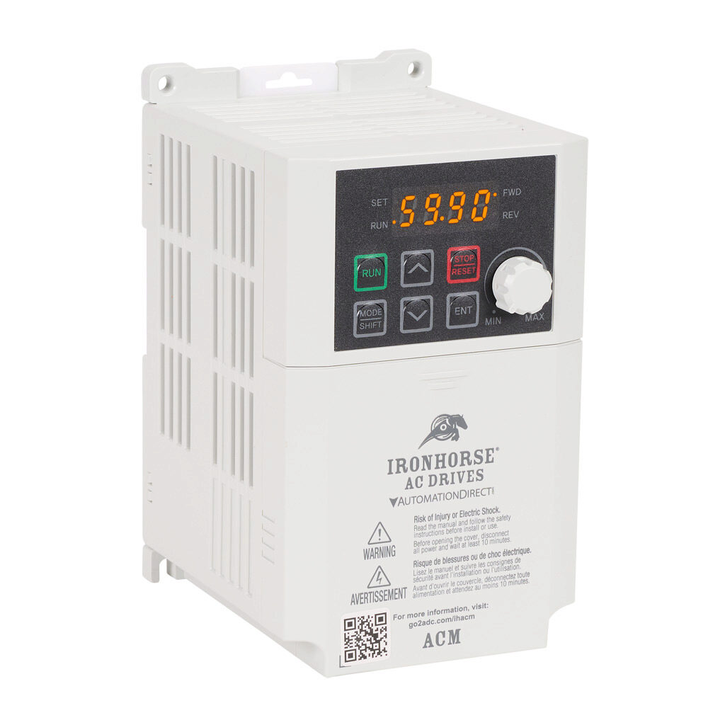 ACM-20P1 - IronHorse ACM series AC micro drive, enclosed, 230 VAC, 1/8hp with 1-phase input, SVC or V/Hz mode, A frame, RS-485.