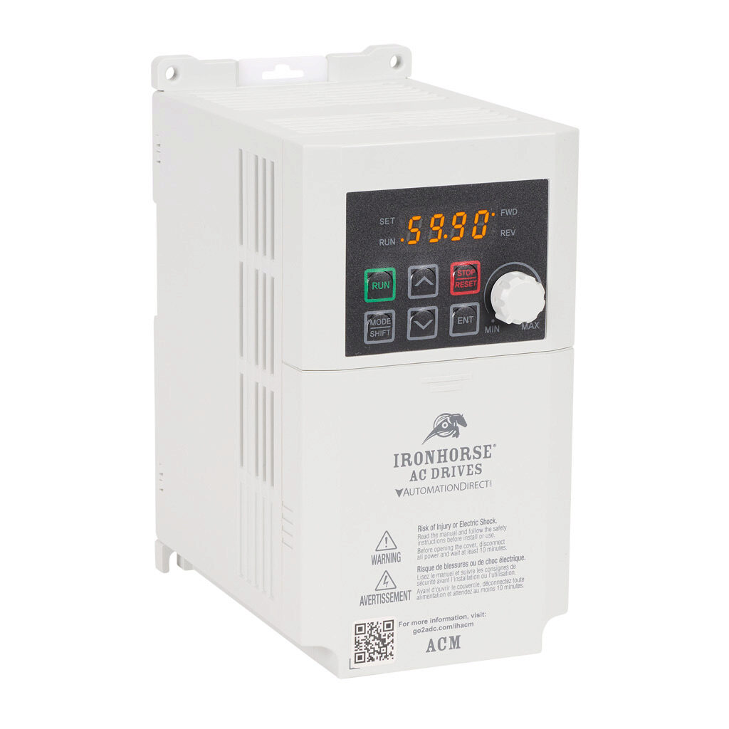 ACM-21P0 - IronHorse ACM series AC micro drive, enclosed, 230 VAC, 1hp with 1-phase input, SVC or V/Hz mode, B frame, RS-485.