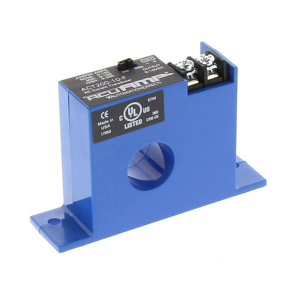ACT200-10-F - AcuAMP AC current transducer, 1-phase, fixed core, 0-100, 0-150, or 0-200A selectable sensing range, 0-10 VDC output.