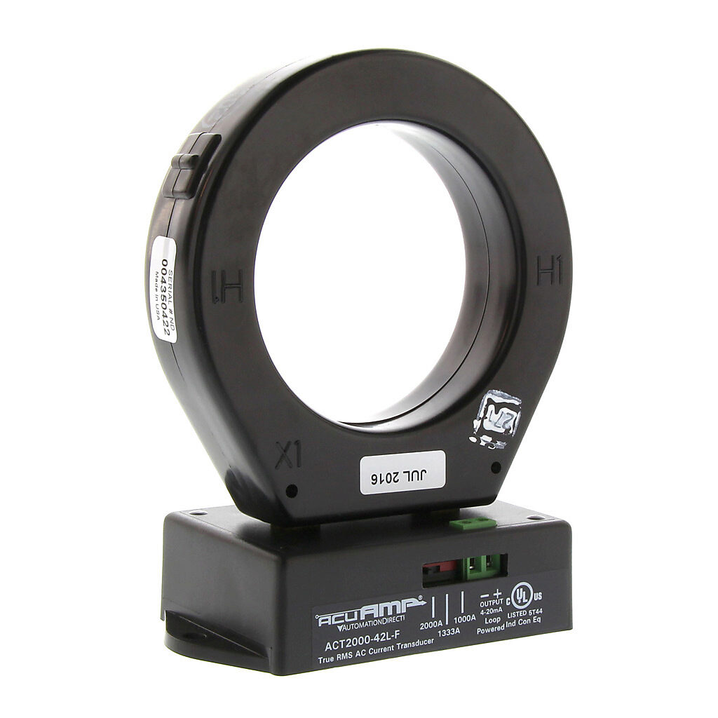 ACT2000-42L-F - AcuAMP AC current transducer, 1-phase, fixed core, 0-1000, 0-1333, or 0-2000A selectable sensing range, 4-20 mA output.