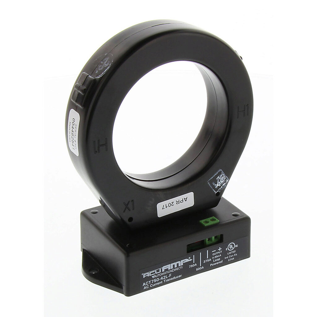 ACT750-42L-F - AcuAMP AC current transducer, 1-phase, fixed core, 0-375, 0-500, or 0-750A selectable sensing range, 4-20 mA output.