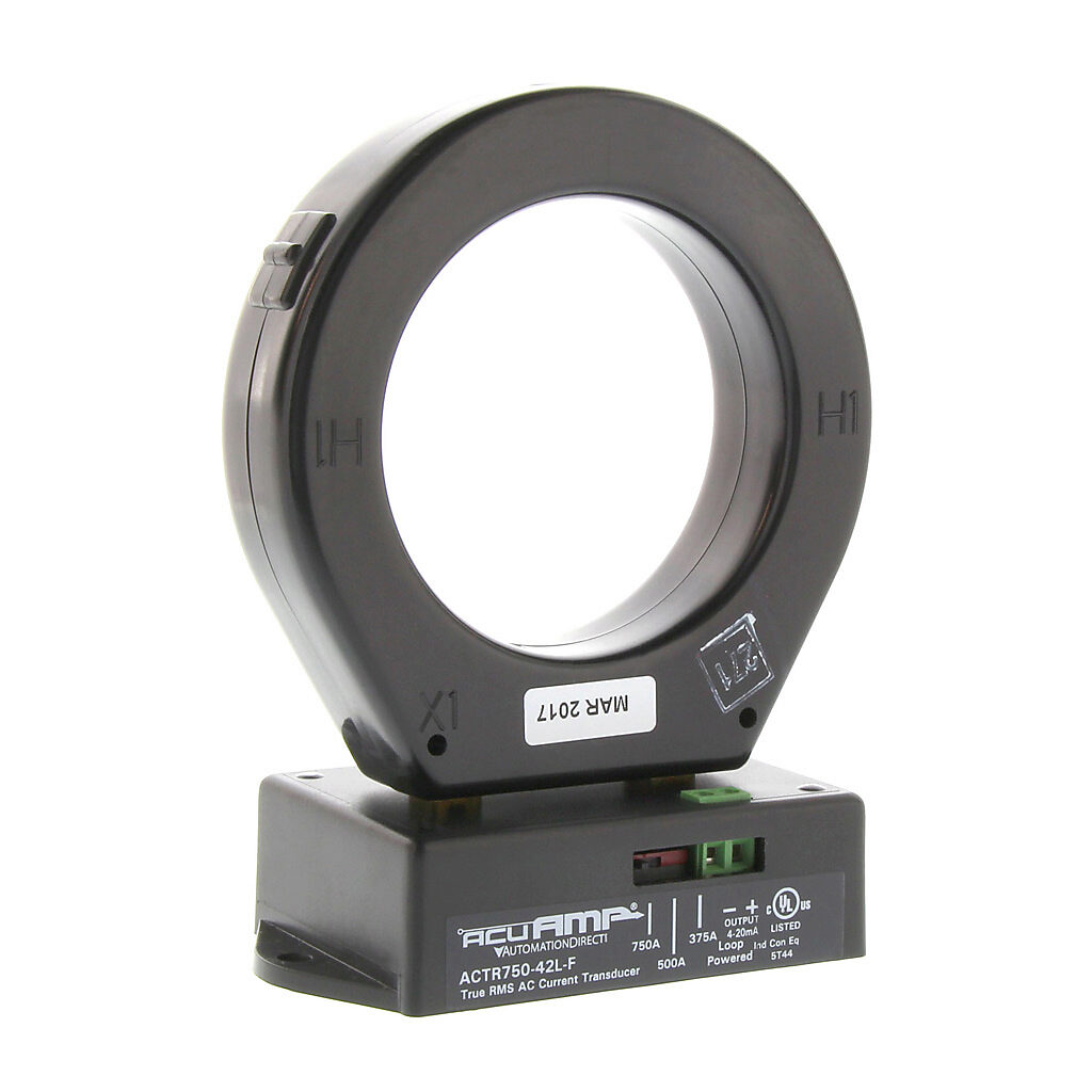 ACTR750-42L-F - AcuAMP AC current transducer, 1-phase, fixed core, 0-375, 0-500, or 0-750A selectable sensing range, True RMS, 4-20 mA output.
