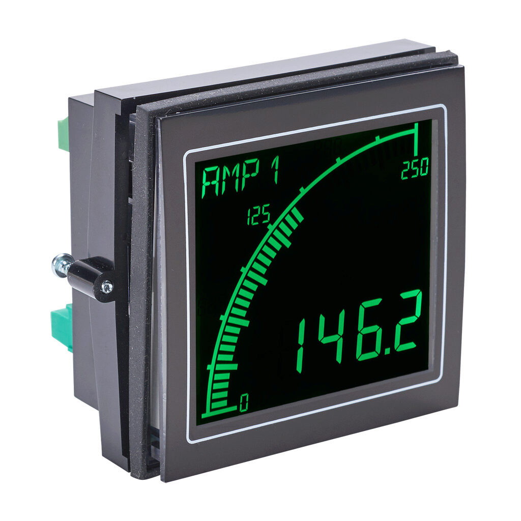 ADM100-HN - Trumeter ADM100 standard graphical multi-function meter, RMS AC/DC Current, RMS AC/DC Voltage or frequency input, 3in negative backlit LCD configurable to white, green, red, (2) discrete or current outputs, 100-240 VAC operating voltage.