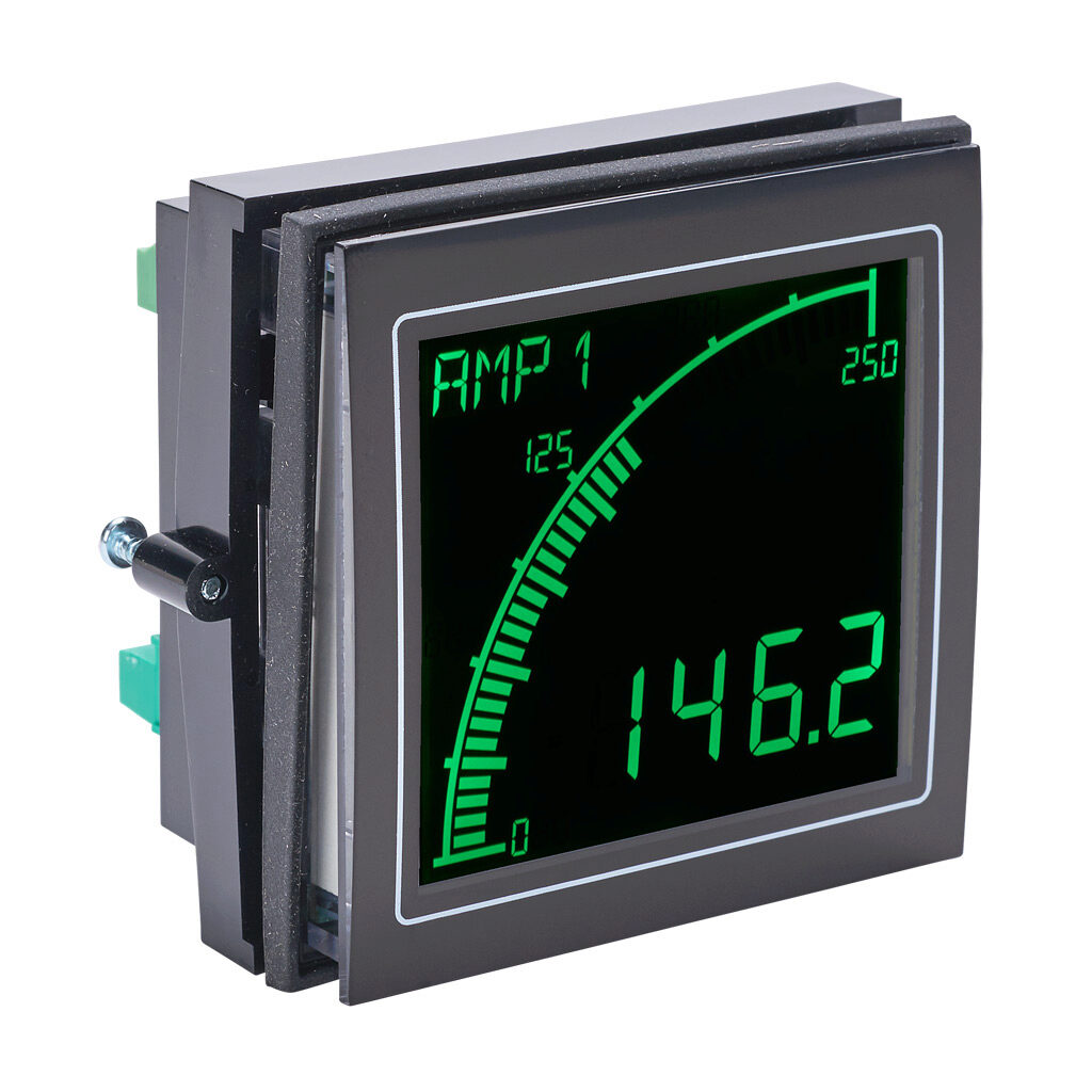 ADM100-LN - Trumeter ADM100 standard graphical multi-function meter, RMS AC/DC Current, RMS AC/DC Voltage or frequency input, 3in negative backlit LCD configurable to white, green, red, (2) discrete or current outputs, 12-24 VAC/VDC operating volt...