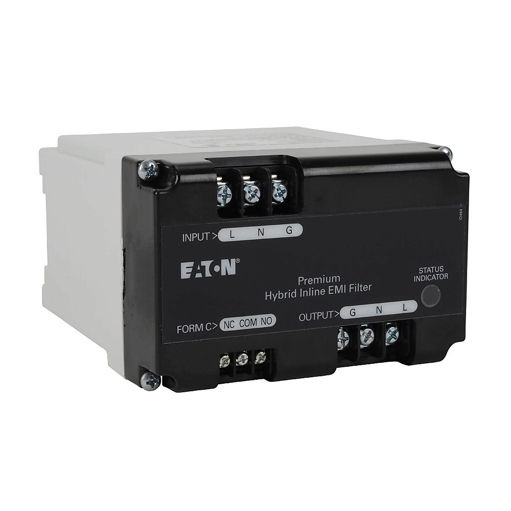 ADPH12010 - Eaton Aegis series powerline filter, 120 VAC, 1-phase, 10A, 35mm DIN rail mount, EMI/RFI filtering, LED indication, UL Type 2, SPDT alarm, screw terminals, 5kA SCCR.