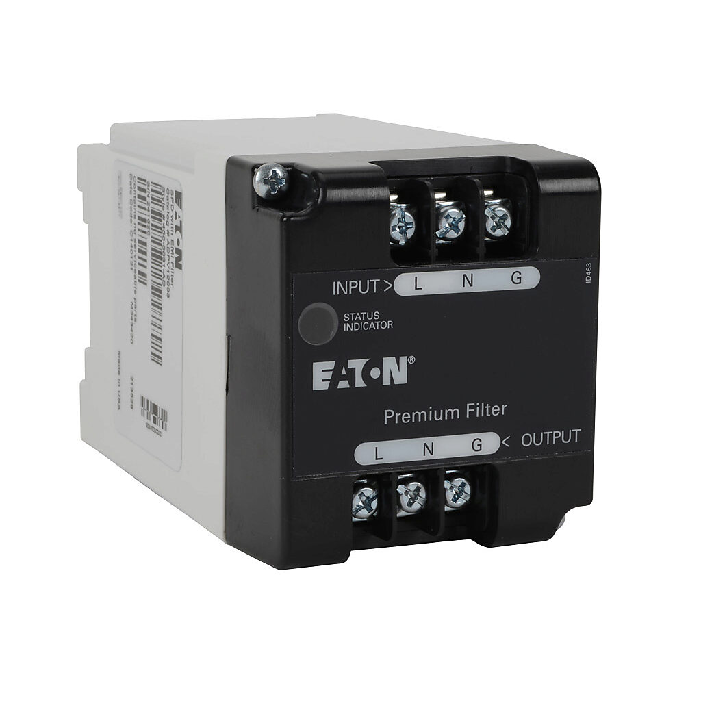 ADPV12003 - Eaton Aegis series powerline filter, 120 VAC, 1-phase, 3A, 35mm DIN rail mount, EMI/RFI filtering, LED indication, UL Type 2, screw terminals, 5kA SCCR.