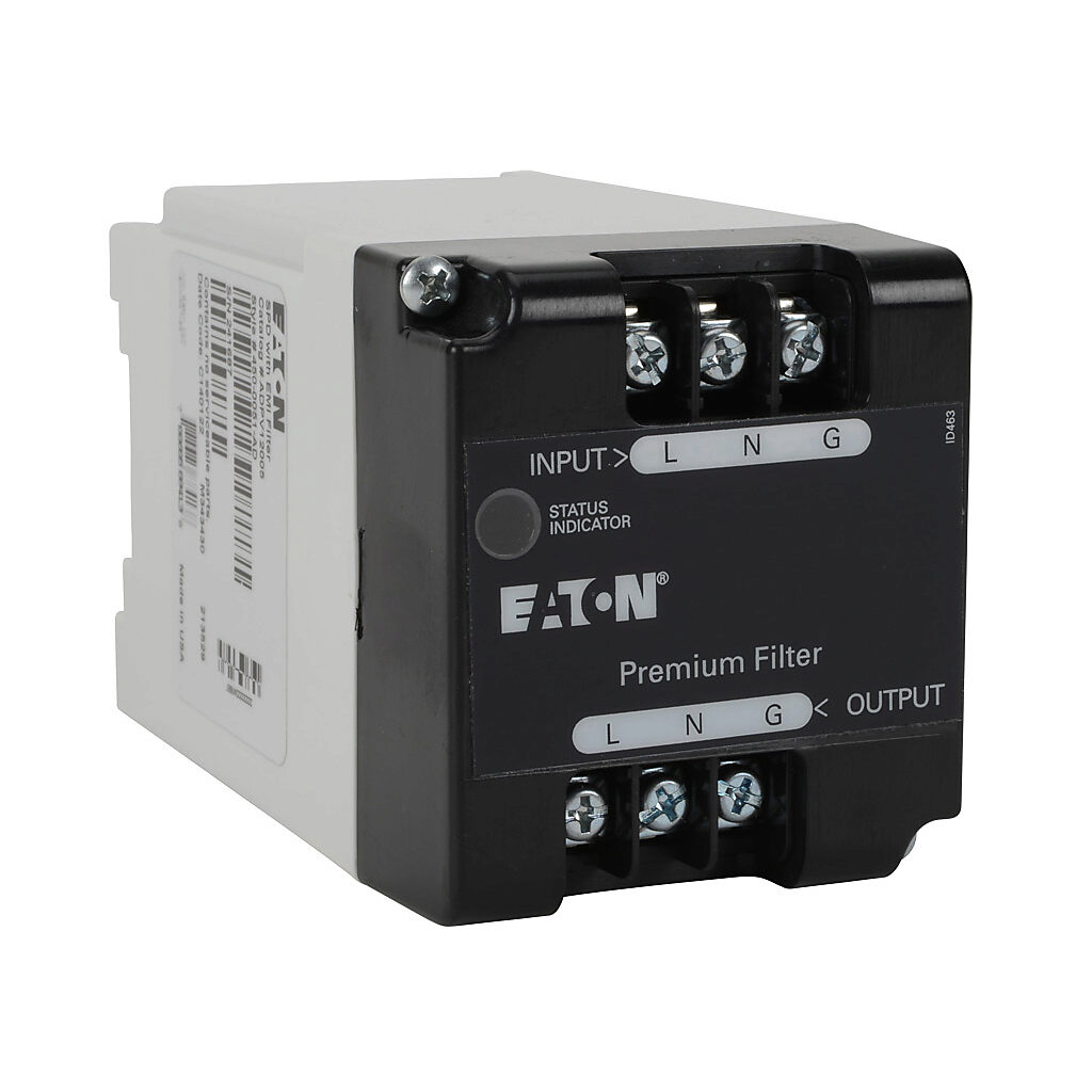 ADPV12005 - Eaton Aegis series powerline filter, 120 VAC, 1-phase, 5A, 35mm DIN rail mount, EMI/RFI filtering, LED indication, UL Type 2, screw terminals, 5kA SCCR.