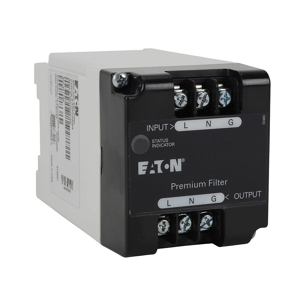 ADPV24003 - Eaton Aegis series powerline filter, 240 VAC, 1-phase, 3A, 35mm DIN rail mount, EMI/RFI filtering, LED indication, UL Type 2, screw terminals, 5kA SCCR.