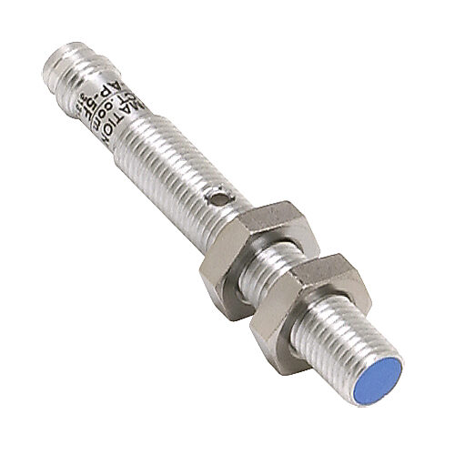 AE1-AP-5F - AutomationDirect inductive proximity sensor, tubular, 8mm diameter x 60mm body, chrome-plated brass housing, PNP, N.O. output, 3mm sensing distance, semi-flush, 1 kHz switching frequency, IP67, 3-pin M8 quick-disconnect.
