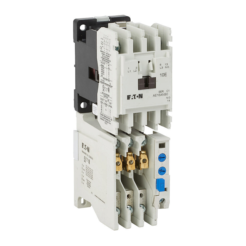 AE16ANS0BC - Eaton Freedom series non-combination motor starter, 7A, 3-pole, 240 VAC (60Hz)/220 VAC (50Hz) coil voltage, bi-metallic, 45mm frame.