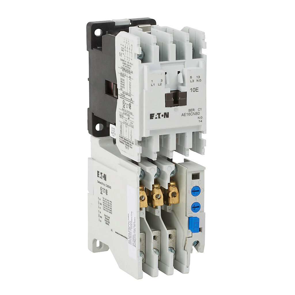 AE16CNS0BC - Eaton Freedom series non-combination motor starter, 12A, 3-pole, 240 VAC (60Hz)/220 VAC (50Hz) coil voltage, bi-metallic, 45mm frame.