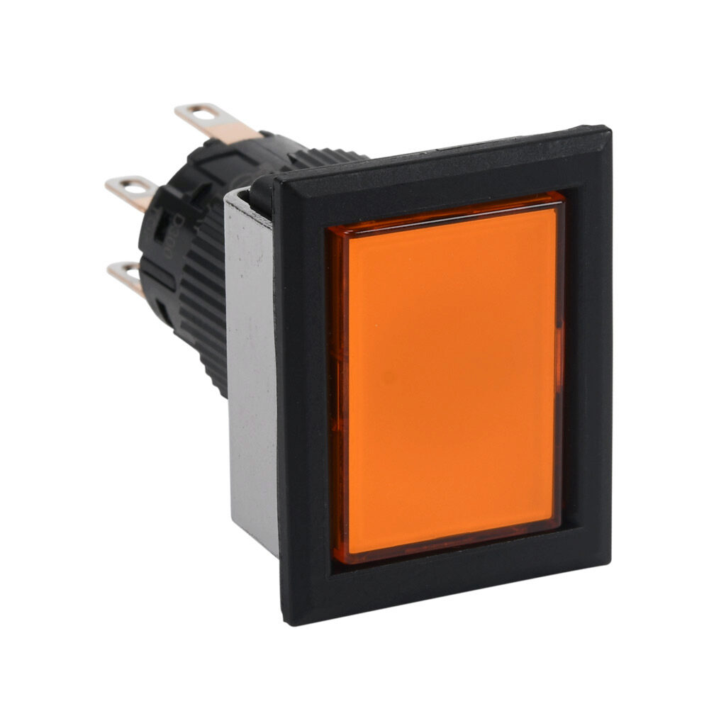 AF16F0N-C2E3A - Fuji Electric pushbutton, IP65, 16mm, momentary, LED illuminated, DPDT contact(s), plastic base, plastic bezel, black, Operator: orange, flush, 28mm, rectangular, plastic, 24 VAC/VDC, full voltage.