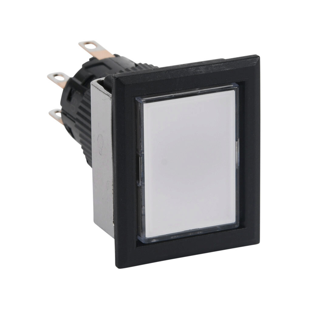 AF16F0N-C2E3W - Fuji Electric pushbutton, IP65, 16mm, momentary, LED illuminated, DPDT contact(s), plastic base, plastic bezel, black, Operator: white, flush, 28mm, rectangular, plastic, 24 VAC/VDC, full voltage.