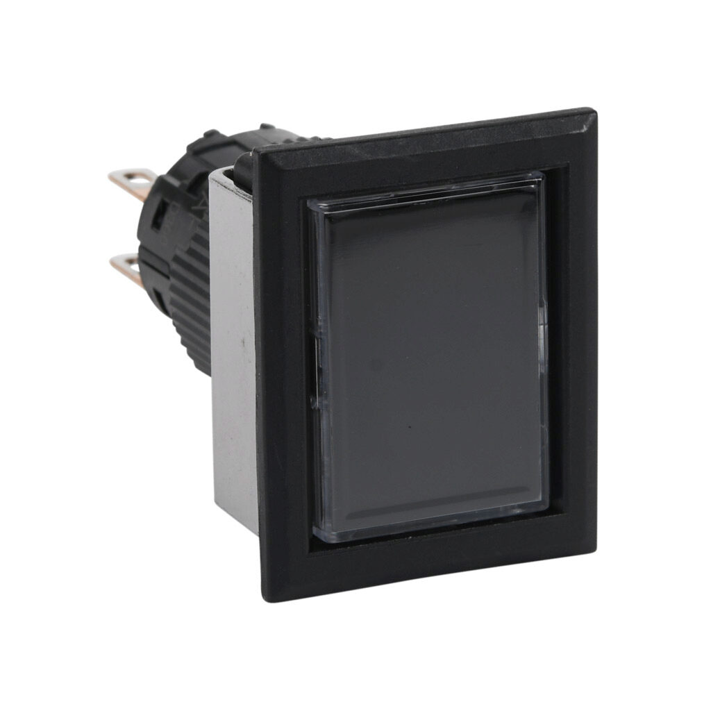 AF16F0T-C2B - Fuji Electric pushbutton, IP65, 16mm, momentary, DPDT contact(s), plastic base, plastic bezel, black, Operator: black, flush, 28mm, rectangular, plastic.