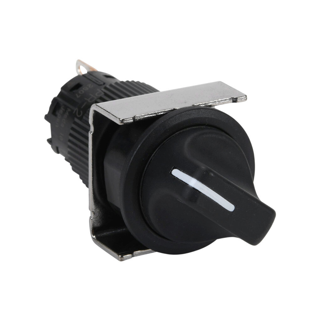 AF16PR-2C1B - Fuji Electric selector switch, IP65, 19mm, 2-position, maintained, SPDT contact(s), plastic base, plastic bezel, Operator: black, knob, 22mm, round, plastic.