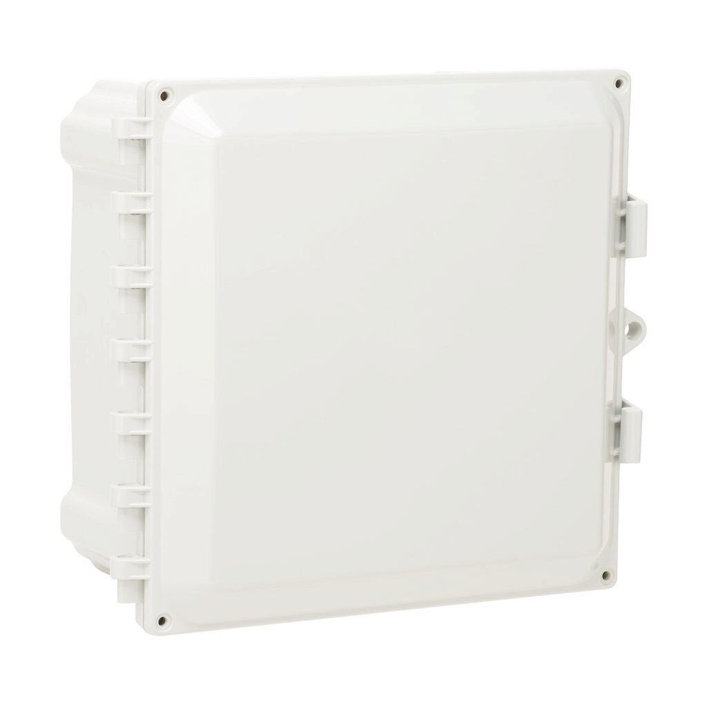 AH10106 - AttaBox Heartland series enclosure, NEMA 1/3R/4/4X/12, 10 x 10 x 6in (HxWxD), wall mount, polycarbonate, Pantone 7541 C light gray, single-door, polycarbonate quick-release latch, molded hasp.