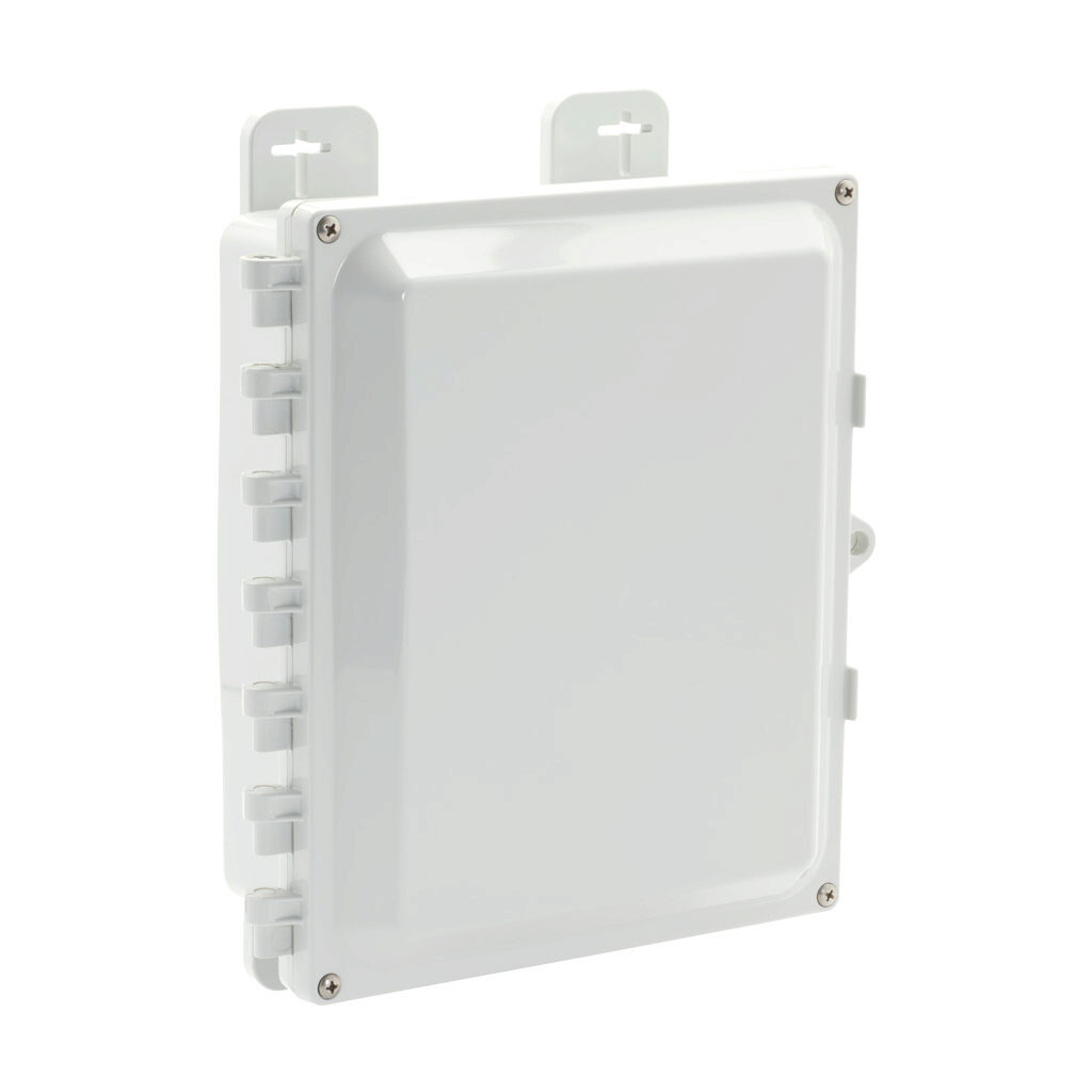 AH1083HW - AttaBox Heartland SL series enclosure, NEMA 1/3R/4/4X/6P/12, 10 x 8 x 3in (HxWxD), wall mount, polycarbonate, Pantone 7541 C light gray, hinged screw cover, molded hasp.