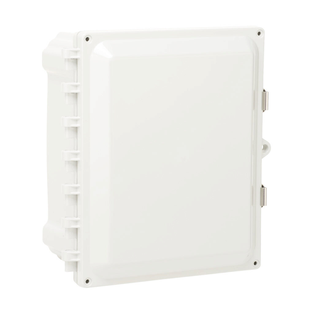 AH1084SS - AttaBox Heartland series enclosure, NEMA 1/3R/4/4X/12, 10 x 8 x 4in (HxWxD), wall mount, polycarbonate, Pantone 7541 C light gray, single-door, stainless steel quick-release latch, molded hasp.