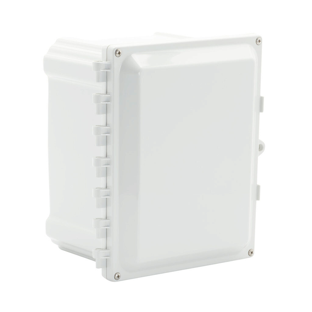 AH1086HW - AttaBox Heartland series enclosure, NEMA 1/3R/4/4X/6P/12, 10 x 8 x 6in (HxWxD), wall mount, polycarbonate, Pantone 7541 C light gray, hinged screw cover, molded hasp.