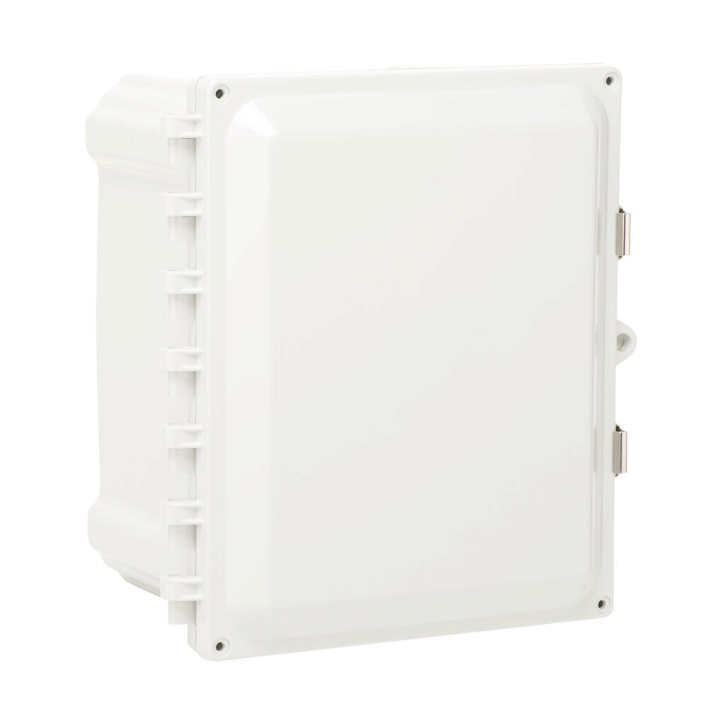 AH1086SS - AttaBox Heartland series enclosure, NEMA 1/3R/4/4X/12, 10 x 8 x 6in (HxWxD), wall mount, polycarbonate, Pantone 7541 C light gray, single-door, stainless steel quick-release latch, molded hasp.