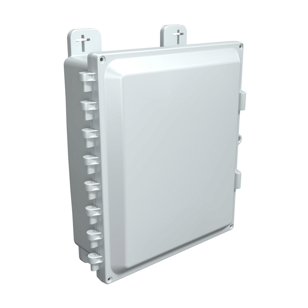 AH12104 - AttaBox Heartland SL series enclosure, NEMA 1/3R/4/4X/12, 12 x 10 x 4in (HxWxD), wall mount, polycarbonate, Pantone 7541 C light gray, single-door, polycarbonate quick-release latch, molded hasp.