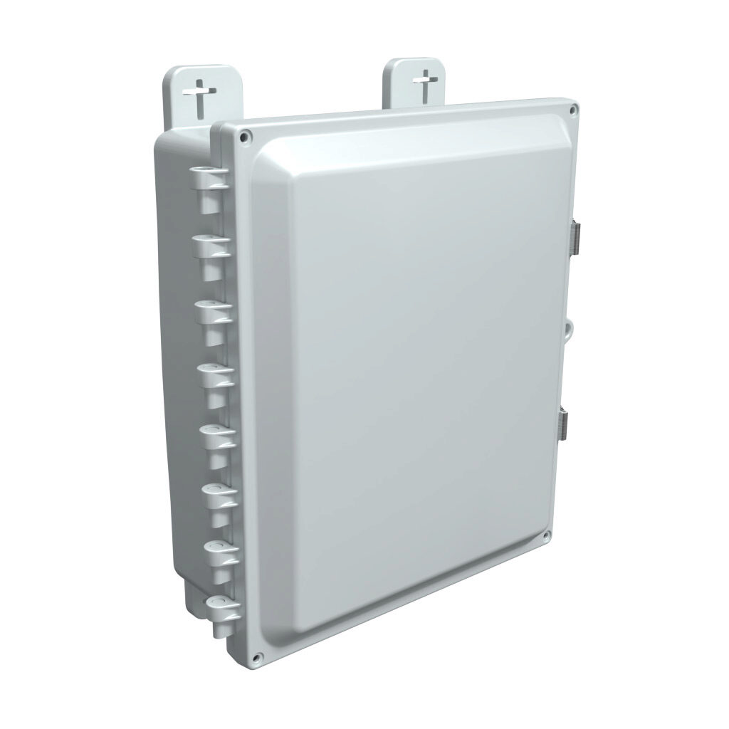 AH12104SS - AttaBox Heartland SL series enclosure, NEMA 1/3R/4/4X/12, 12 x 10 x 4in (HxWxD), wall mount, polycarbonate, Pantone 7541 C light gray, single-door, stainless steel quick-release latch, molded hasp.