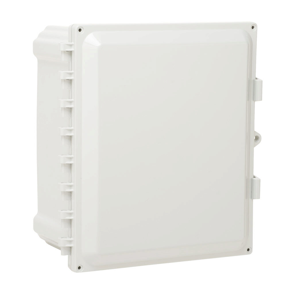 AH12106 - AttaBox Heartland series enclosure, NEMA 1/3R/4/4X/12, 12 x 10 x 6in (HxWxD), wall mount, polycarbonate, Pantone 7541 C light gray, single-door, polycarbonate quick-release latch, molded hasp.