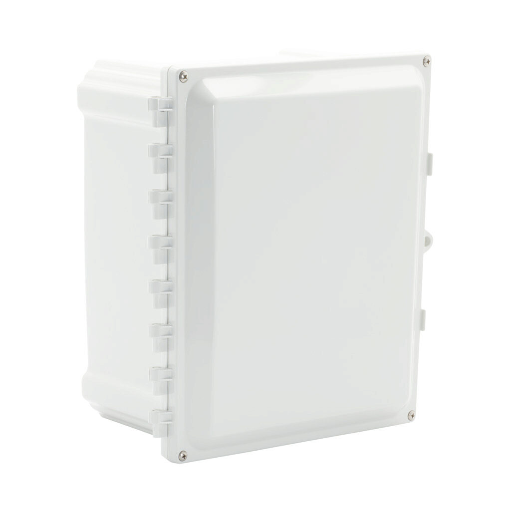 AH12106HW - AttaBox Heartland series enclosure, NEMA 1/3R/4/4X/6P/12, 12 x 10 x 6in (HxWxD), wall mount, polycarbonate, Pantone 7541 C light gray, hinged screw cover, molded hasp.