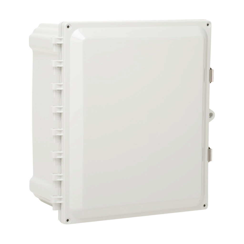 AH12106SS - AttaBox Heartland series enclosure, NEMA 1/3R/4/4X/12, 12 x 10 x 6in (HxWxD), wall mount, polycarbonate, Pantone 7541 C light gray, single-door, stainless steel quick-release latch, molded hasp.