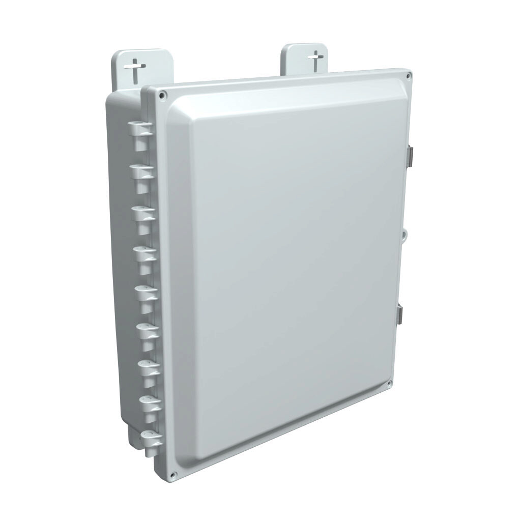 AH14124SS - AttaBox Heartland SL series enclosure, NEMA 1/3R/4/4X/12, 14 x 12 x 4in (HxWxD), wall mount, polycarbonate, Pantone 7541 C light gray, single-door, stainless steel quick-release latch, molded hasp.
