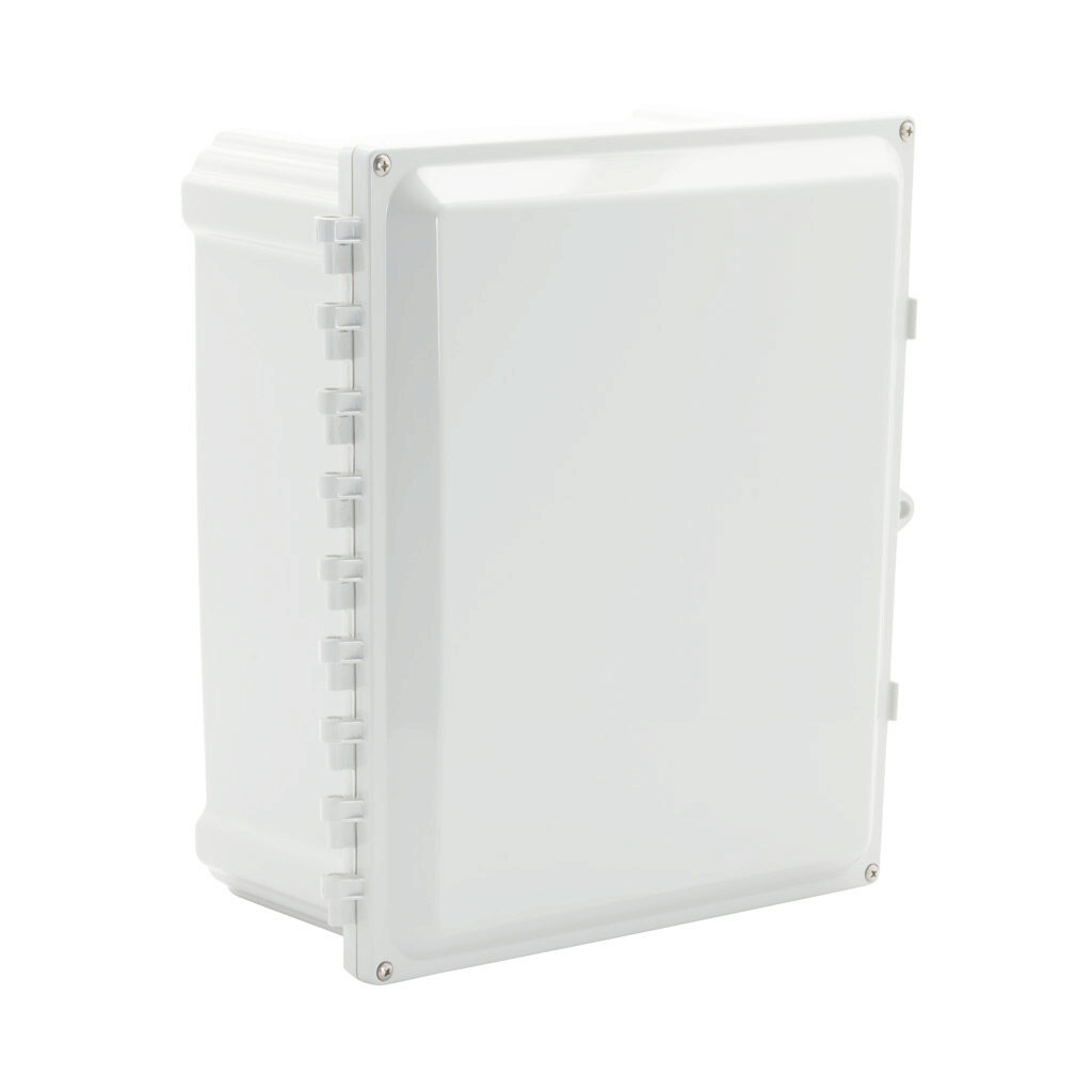 AH14126HW - AttaBox Heartland series enclosure, NEMA 1/3R/4/4X/6P/12, 15 x 13 x 6in (HxWxD), wall mount, polycarbonate, Pantone 7541 C light gray, hinged screw cover, molded hasp.