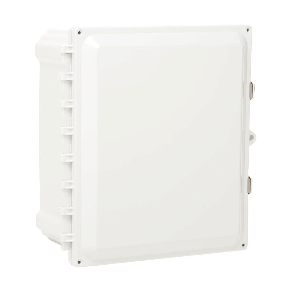 AH14126SS - AttaBox Heartland series enclosure, NEMA 1/3R/4/4X/12, 14 x 12 x 6in (HxWxD), wall mount, polycarbonate, Pantone 7541 C light gray, single-door, stainless steel quick-release latch, molded hasp.