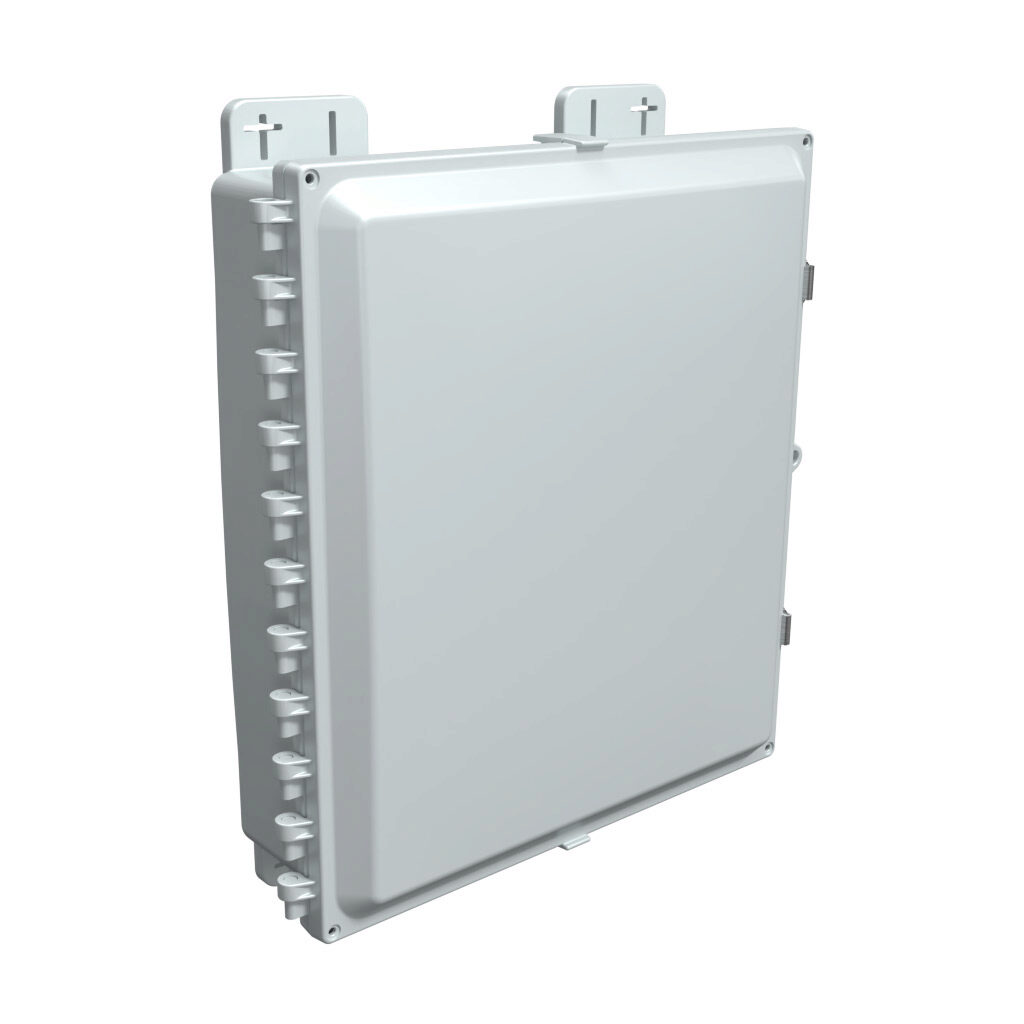 AH16144SS - AttaBox Heartland SL series enclosure, NEMA 1/3R/4/4X/12, 16 x 14 x 4in (HxWxD), wall mount, polycarbonate, Pantone 7541 C light gray, single-door, stainless steel quick-release latch, molded hasp.