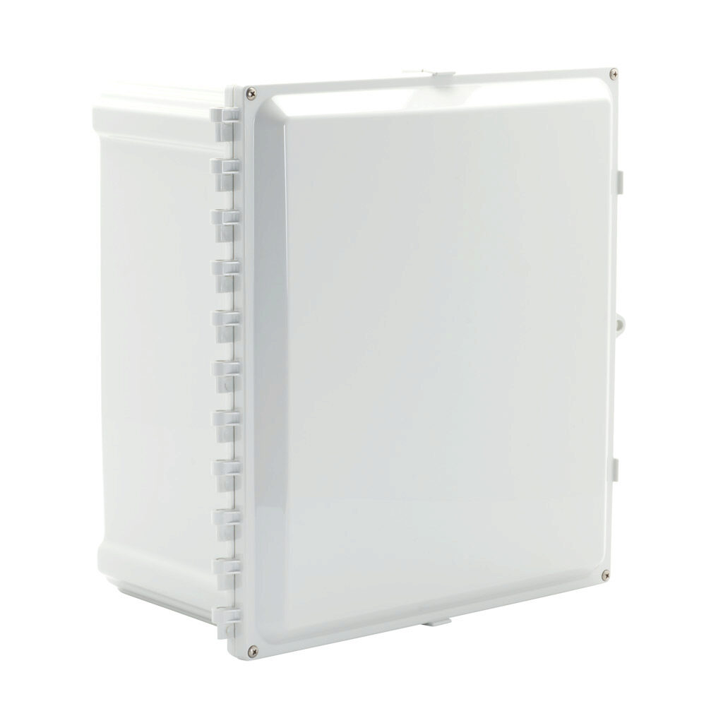 AH16148HW - AttaBox Heartland series enclosure, NEMA 1/3R/4/4X/6P/12, 16 x 14 x 8in (HxWxD), wall mount, polycarbonate, Pantone 7541 C light gray, hinged screw cover, molded hasp.