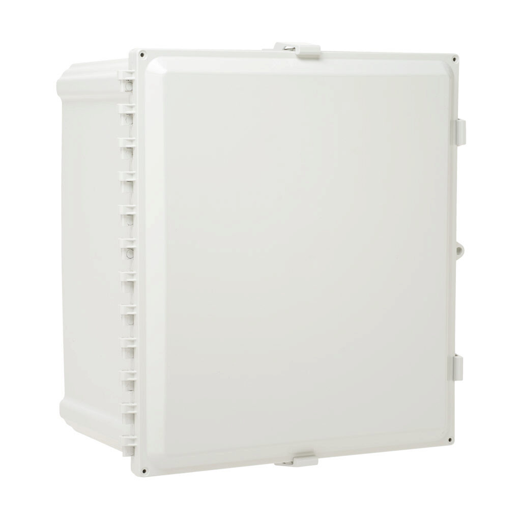 AH181610 - AttaBox Heartland series enclosure, NEMA 1/3R/4/4X/12, 18 x 16 x 10in (HxWxD), wall mount, polycarbonate, Pantone 7541 C light gray, single-door, polycarbonate quick-release latch, molded hasp.