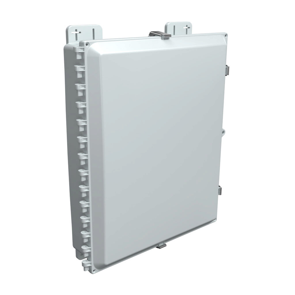 AH20164SS - AttaBox Heartland SL series enclosure, NEMA 1/3R/4/4X/12, 20 x 16 x 4in (HxWxD), wall mount, polycarbonate, Pantone 7541 C light gray, single-door, stainless steel quick-release latch, molded hasp.