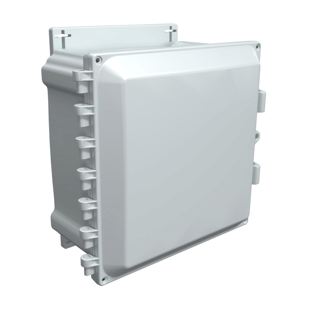 AHF10106 - AttaBox Heartland series enclosure, NEMA 1/3R/4/4X/12, 10 x 10 x 6in (HxWxD), wall mount, polycarbonate, Pantone 7541 C light gray, single-door, polycarbonate quick-release latch, molded hasp, integral mounting flange.
