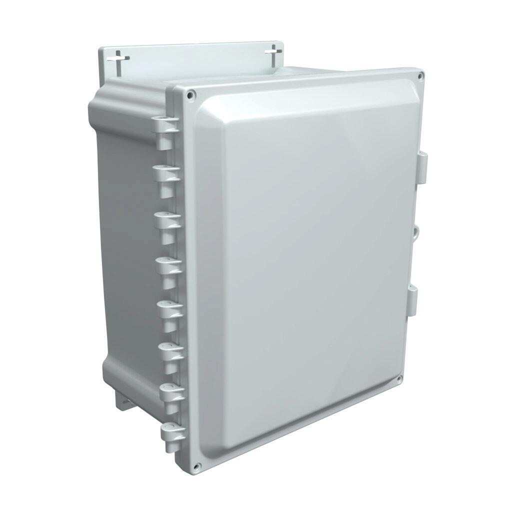 AHF12106 - AttaBox Heartland series enclosure, NEMA 1/3R/4/4X/12, 12 x 10 x 6in (HxWxD), wall mount, polycarbonate, Pantone 7541 C light gray, single-door, polycarbonate quick-release latch, molded hasp, integral mounting flange.
