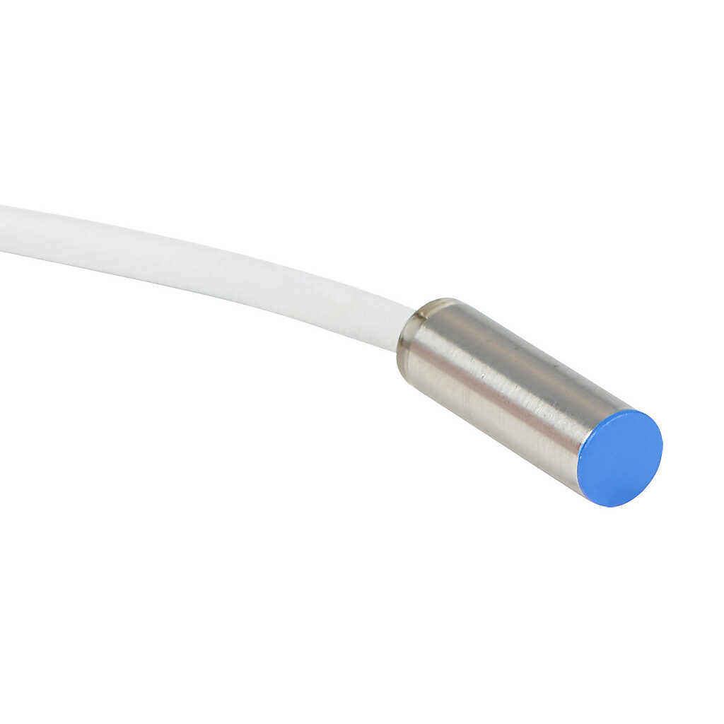 AHS-AP-1A - Micro Detectors inductive proximity sensor, tubular, 6.5mm diameter x 20.3mm body, stainless steel housing, PNP, N.O. output, 1.5mm sensing distance, flush, 7 kHz switching frequency, IP67, pigtail.